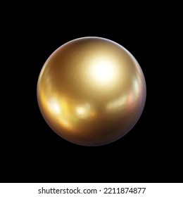 Shiny Gold Ball Isolated On Black Background. Three-dimensional Golden Metallic Sphere With Realistic Reflections.