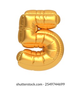 Shiny gold balloon shaped like the number five, perfect for celebrating milestones, birthdays, or anniversaries. 3D render illustration - Powered by Shutterstock