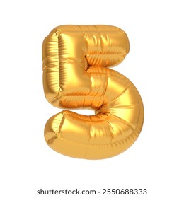 Shiny gold balloon shaped like the number five, perfect for celebrating milestones, birthdays, or anniversaries. 3D render illustration - Powered by Shutterstock