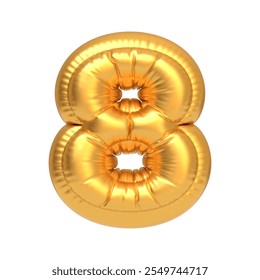 Shiny gold balloon shaped as the number eight, isolated on a white background, ideal for celebrations or milestones. 3D render illustration - Powered by Shutterstock