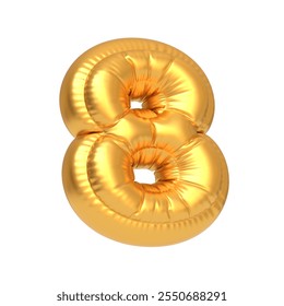 Shiny gold balloon shaped as the number eight, isolated on a white background, ideal for celebrations or milestones. 3D render illustration - Powered by Shutterstock