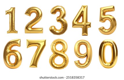 A shiny gold foil numbers isolate on white background