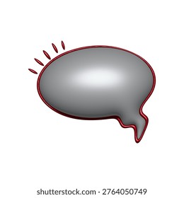 A shiny gray speech bubble with red outline emits sparks on white
