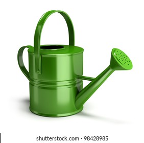 shiny green watering can. 3d image. Isolated white background.