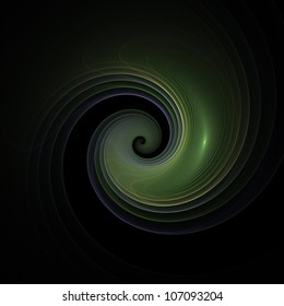 Shiny jade / green abstract spiral on black background