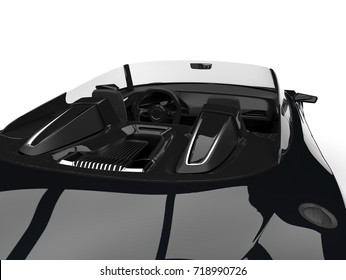 Shiny Jet Black Modern Cabriolet Super Car - Overhead Interior Shot - 3D Illustration