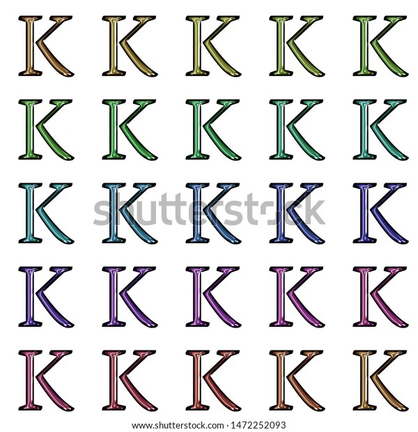 Shiny Metallic Letter K Set Multiple Stock Illustration 1472252093