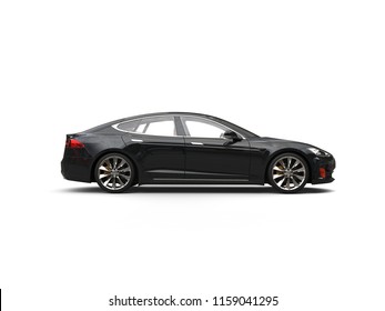 Shiny Midnight Black Electric Sports Car - Side View - 3D Illustration