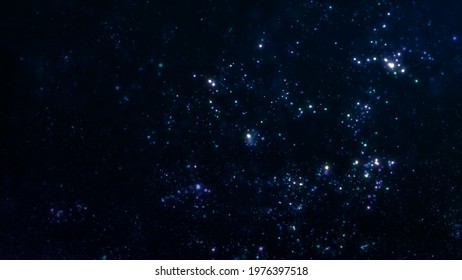 Shiny Mystical Abstract St Elmo Fire Particle Overlay Or Festive Fantasy Halloween Banner Background. Concept 3D Illustration Template Of Elegant Dark Indigo Mystery Deep Sea And Space Science Fiction