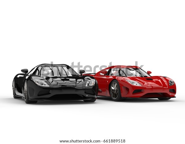 Shiny new black and red sport concept cars -\
3D Illustration