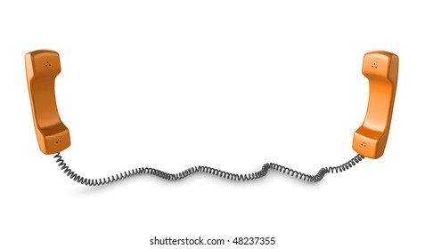 Shiny Orange Phone Illustration With Black Cord, Isolated On A White Background.