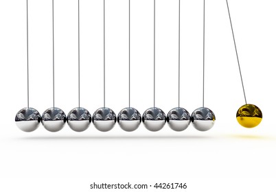 Shiny pendulums over white background . 3d render