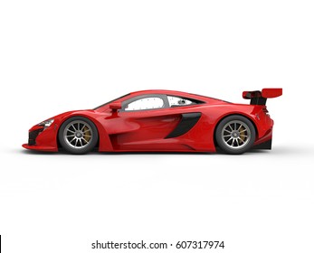 Shiny Red Modern Race Car - Side View - 3D Illustration