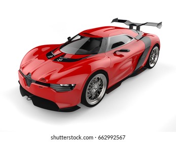 Shiny Red Sport Concept Car - Beauty Shot - Top Down View - 3D Illustration