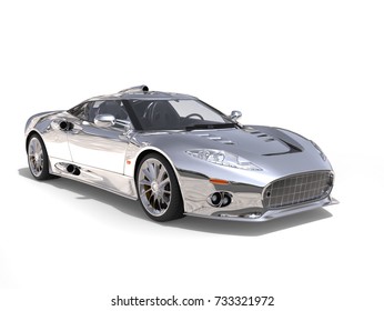 Shiny Silver Awesome Super Sports Car - 3D Illustration