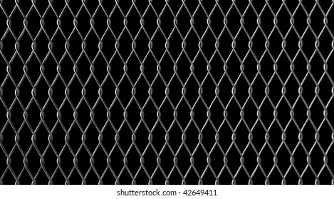 Shiny Silver Chain Link Fence Isolated On A Black Background