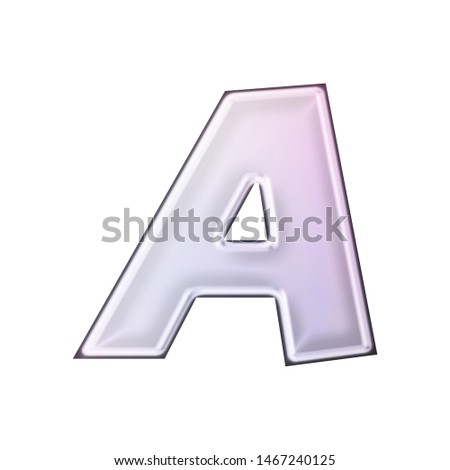 Shiny soft purple glass or metallic letter A in a 3D illustration with a smooth metal highlight effect in a pink purple basic bold font isolated on a white background