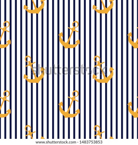 Ship anchor seamless striped pattern. Summer nautical design.