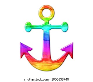 Ship Cruise Anchor Icon Symbol, LGBT Gay Pride Rainbow Flag 3d Illustration