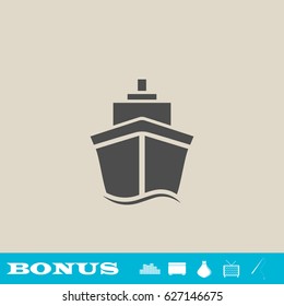 Ship icon flat. Simple gray pictogram on light background. Illustration symbol and bonus icons real estate, ottoman, vase, tv, fishing rod