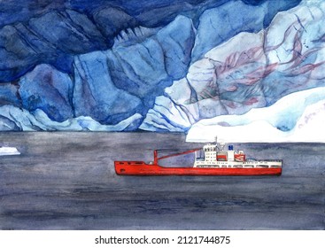 A Ship In An Icy Sea And A Creature In Ice