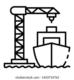 Ship Load Port Crane Icon. Outline Ship Load Port Crane Icon For Web Design Isolated On White Background