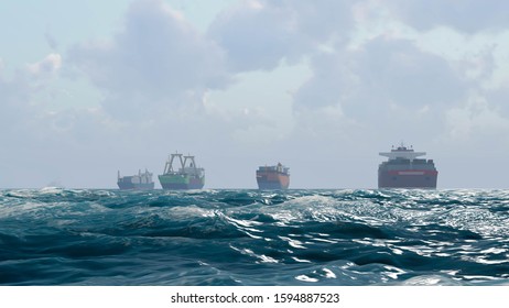 Ship in Ocean, Sea Ship, 3D Rendering
