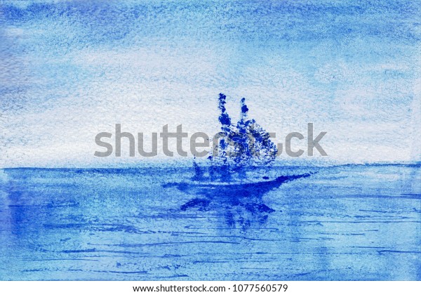 海に浮かぶ船 抽象的な水彩画 のイラスト素材