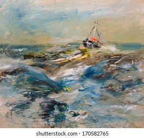 Ship In Waves, Oil Painting