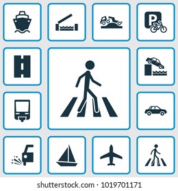 Shipment Icons Set With Airplane, Sail Boat, Car And Other Slippery Elements. Isolated  Illustration Shipment Icons.