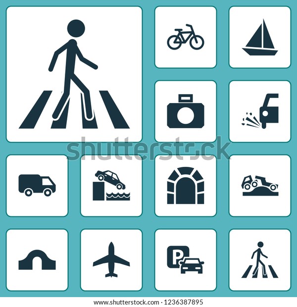 Shipment icons set\
with van, sail boat, parking and other truck elements. Isolated \
illustration shipment\
icons.