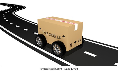 Shipping cardboard on the road