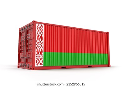 Shipping cargo container textured with Flag of Belarus. Isolated. 3D Rendering
