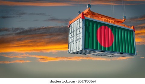 Shipping container with Bangladesh flag. 3D Rendering 