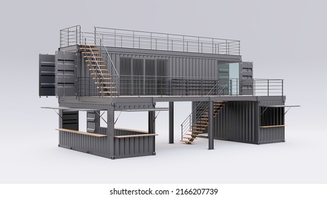 Shipping Container Cafe Restaurant 3d Illustration Stock Illustration ...