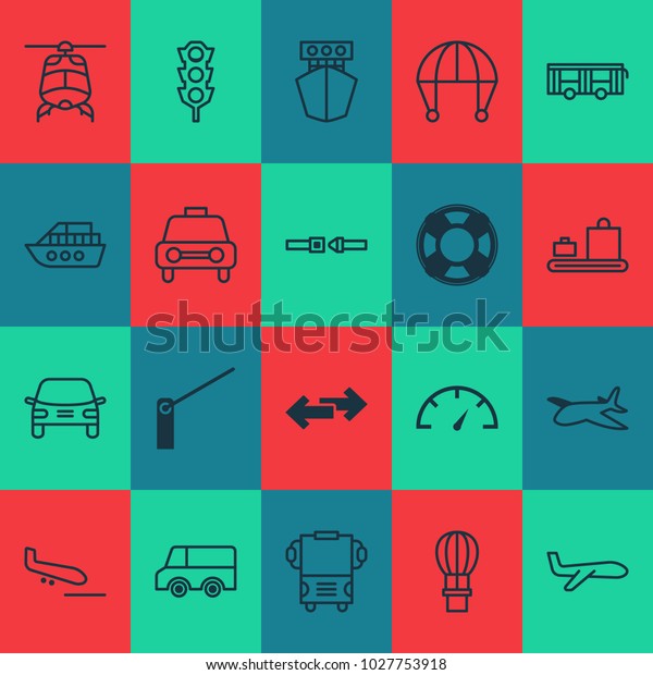 Shipping icons set with car vehicle, traffic\
lights, auto and other speed checker elements. Isolated \
illustration shipping\
icons.