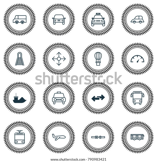 Shipping icons set with navigation arrows, road\
pointer, railway and other auto car elements. Isolated \
illustration shipping\
icons.