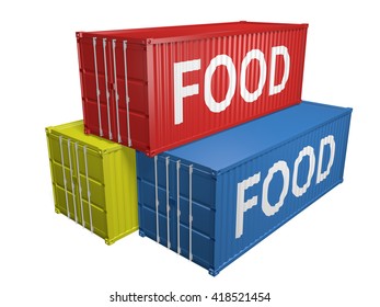 Shipping Import And Export Containers Labeled For Food, 3D Rendering