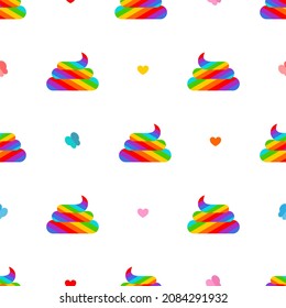 Shit unicorn pattern seamless. Rainbow multicolored turd background.