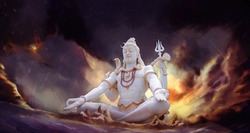 Shiv Doing Meditation Painting, Lord Shiv With Clouds And Sun Rays, God Mahadev 3d Mural 3D Illustration For Maha Shivratri