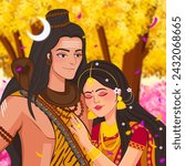 Shiv and Parvati Vector Art, Mahadev Digital Art, Lord Shiva Vector, Illustration Art, mahadev and parvati artwork, mahadev illustration, Hindu gods and goddess