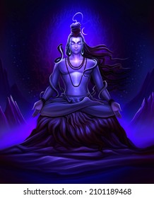 Shiva meditate on the rocks of Himalaya Kailash