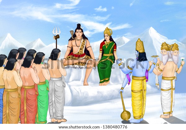 Shiva Parvati Image Lord Shiva Goddess Stock Illustration 1380480776