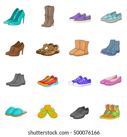 Shoe icons set in cartoon style. Men and women shoes set collection  illustration
