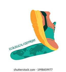 Shoe And Shoe Print On The Earth. Leave An Ecological Footprint. Calculation Of The Ecological Footprint. Civic Responsibility