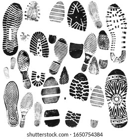 Shoe Prints In Black On A White Background.