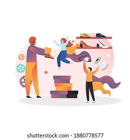 Shoemakers repairing woman boots, illustration. Shoe repair shop services concept for web banner, website page etc. - Powered by Shutterstock