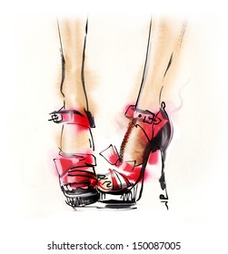 Shoes. Hand Painted Fashion Illustration 