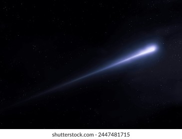 Shooting star in the sky. Bolide illuminates the night sky. Meteor trail isolated 3d illustration.