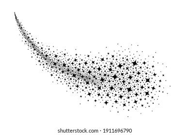 Shooting star. Trail falling stars. Line stardust. Icon black silhouette starry star cluster. Abstract bright sparks isolated on white background. Sparkle particle. Design prints. Illustration